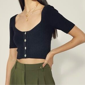 Aritzia Black Button Down Crop Top